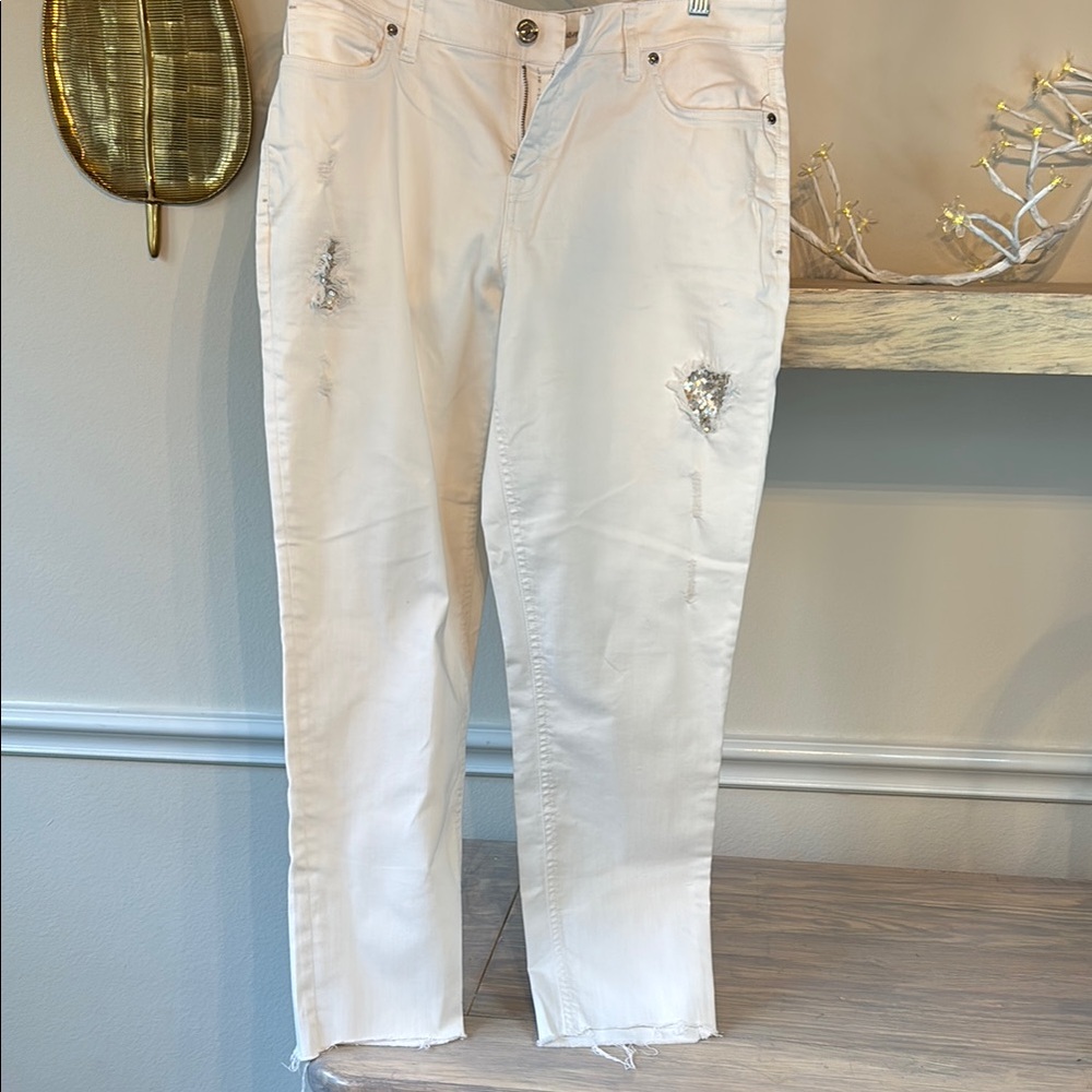Women's Distressed White Jeans